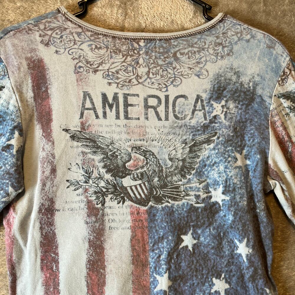 Vintage Y2K America Eagle Flag Graphic Top Patriotic Grunge USA Indie Sleaze SM - Picture 3 of 6